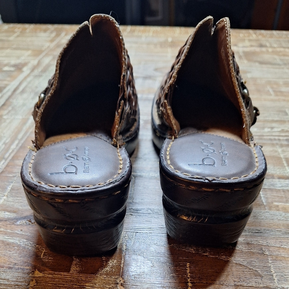 B.Ø.C Born Concept Women Brown Leather Slip On Clogs Mules Comfort Shoes Size 7M - Picture 3 of 8